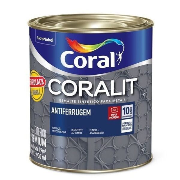 ESMALTE SINT CORALIT ANTIFERRUGEM CINZA 900ML CORAL