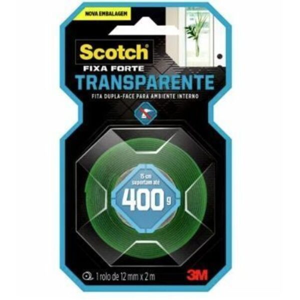 FITA DUPLA FACE FIXA FORTE TRANSP 12MMX2M 3M