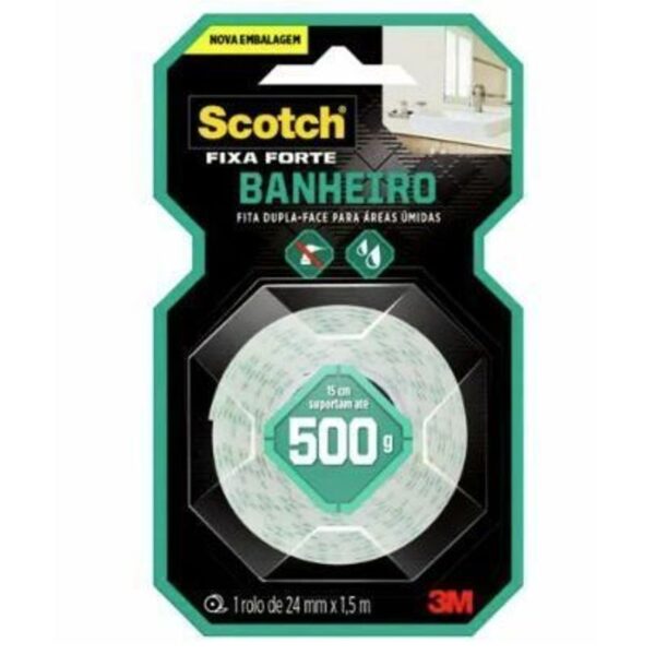 FITA DUPLA FACE FIXA FORTE BANHEIRO 24MMX1,5M 3M