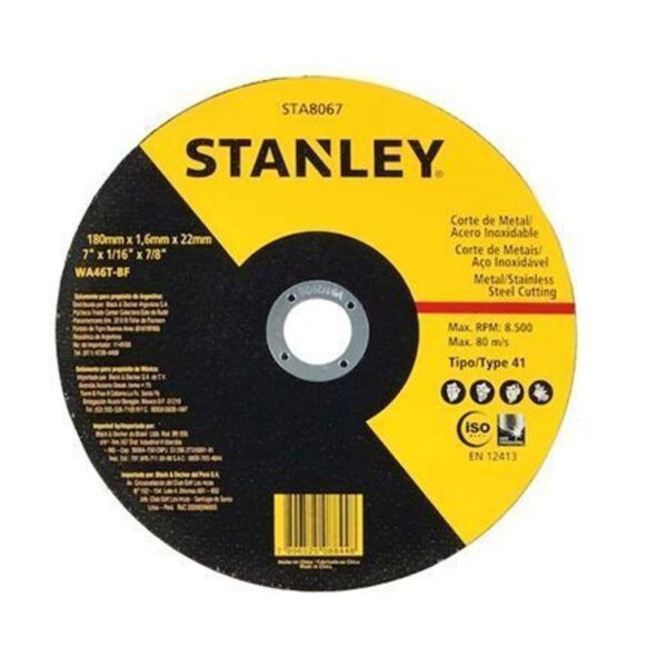 DISCO CORTE INOX 7"X1,6X22,2MM STANLEY