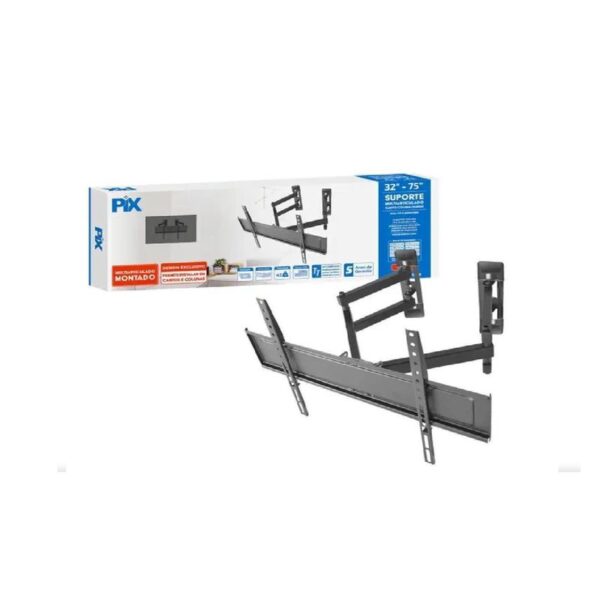 SUPORTE TV MULTI ARTICULADO 32 A 75 COLUNA  MONTADO  PIX