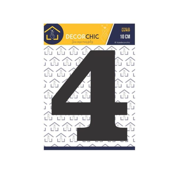 NUMERO RESID FACE 10CM PRETO  4 DECOR CHIC