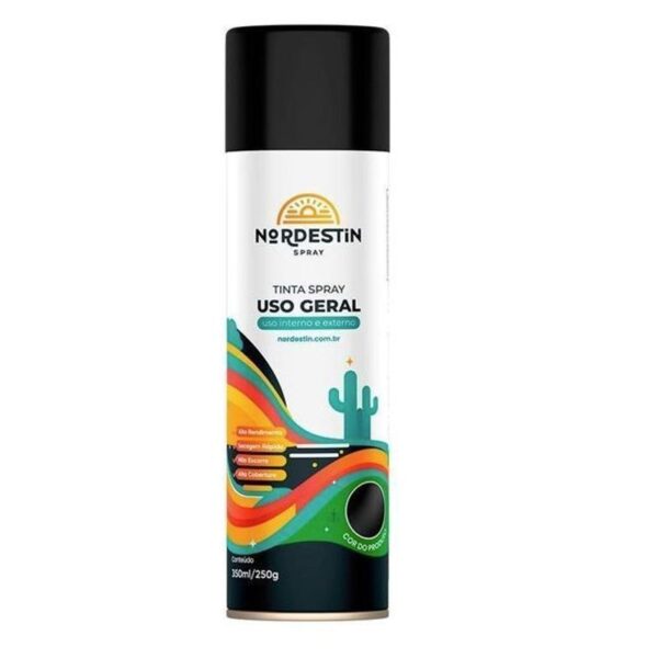 TINTA SPRAY USO GERAL PRETO BRILHANTE  350ML NORDESTIN