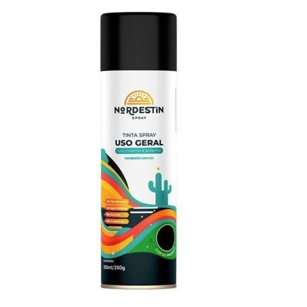 TINTA SPRAY USO GERAL PRETO FOSCO 350ML NORDESTIN