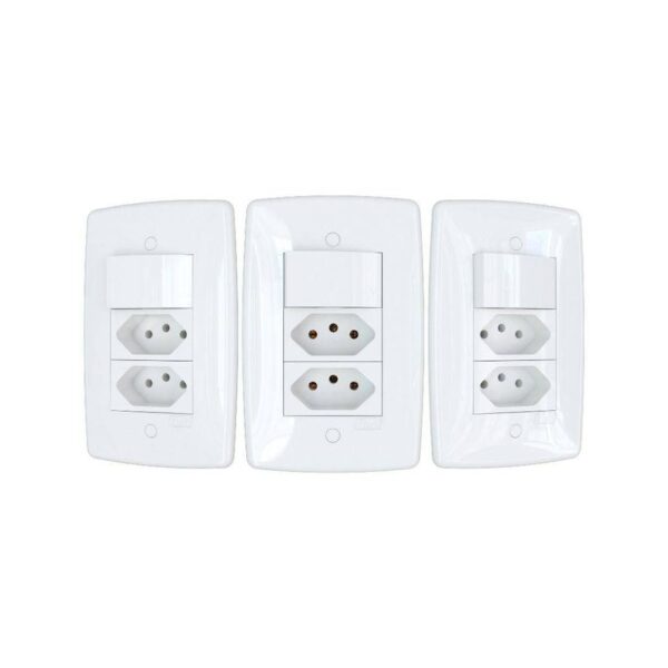 CONJUNTO 1 INTERRUPTOR SIMPLES 2 TOMADA 2P+T 10A FINESSE BCO B.LUX