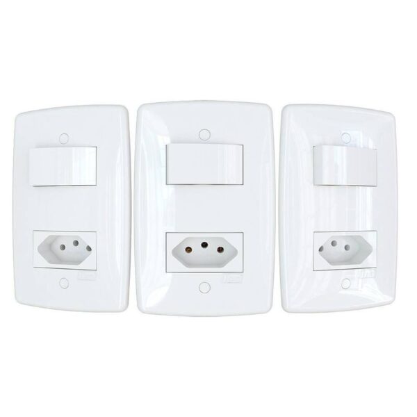 CONJUNTO 1 INTERRUPTOR PARAL 1 TOMADA 10A 2P+T C/ PLACA FINESSE BCO B.LUX