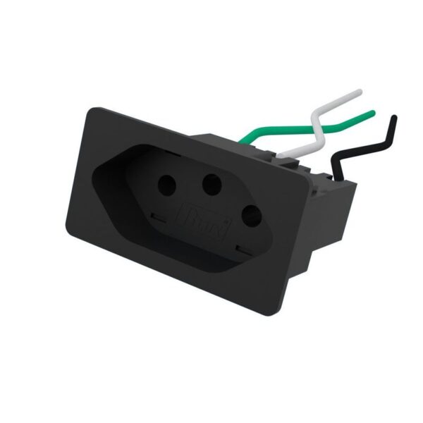 TOMADA PAINEL PLANA C/ RABICHO 2P+T 10A PRETA B.LUX