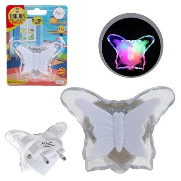 ABAJUR DE TOMADA BORBOLETA 7,5CM BIVOLT MULTICOR ZEIN IMPORT