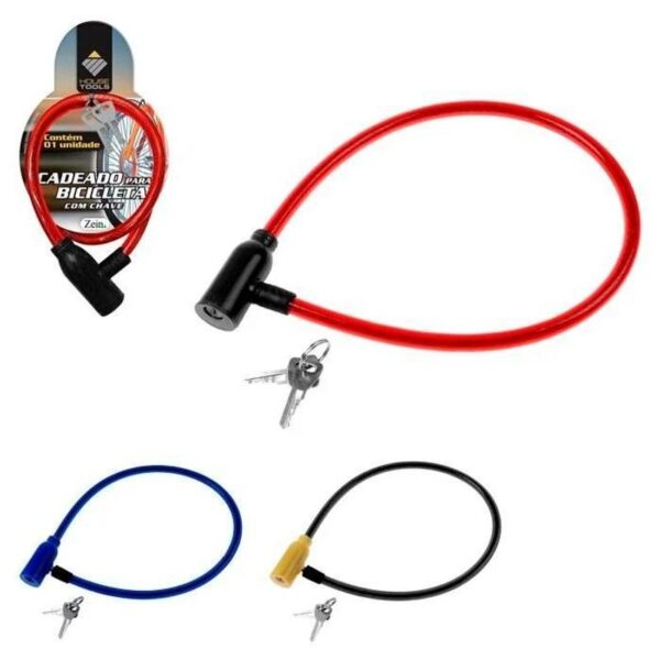 CADEADO BIKE C/ CHAVE 10MMX62CM CORES SORTIDAS ZEIN IMPORT