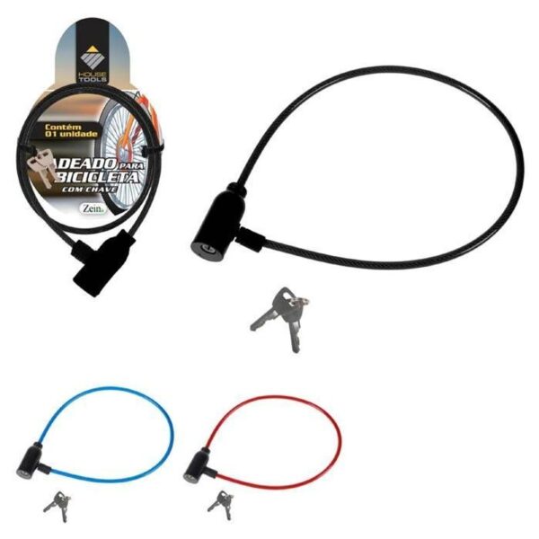 CADEADO BIKE C/ CHAVE 6MMX62CM CORES SORTIDAS ZEIN IMPORT