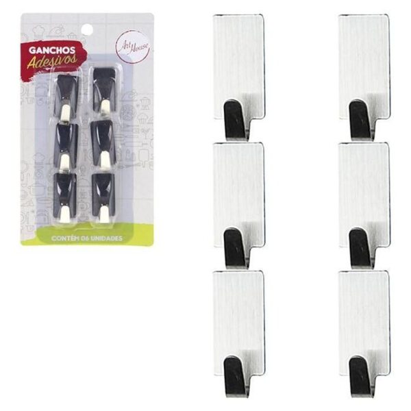GANCHO ADESIVO INOX RETANGULAR 6PCS BRANCO ZEIN IMPORT