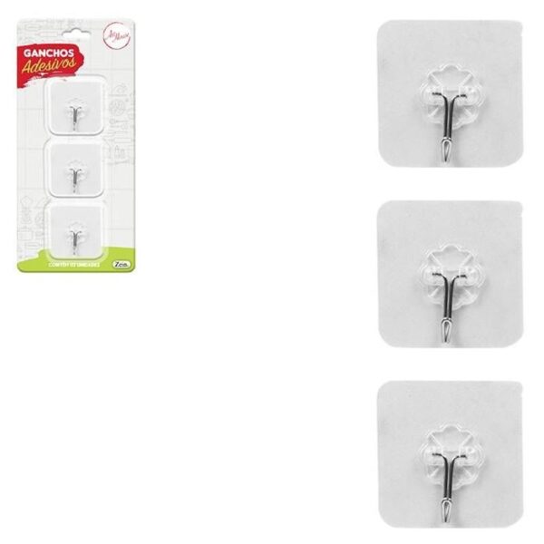 GANCHO ADESIVO QUADRADO 3PCS BRANCO ZEIN IMPORT