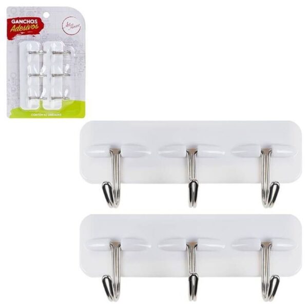 GANCHO ADESIVO TRIPLO C/ 2PCS BRANCO ZEIN IMPORT