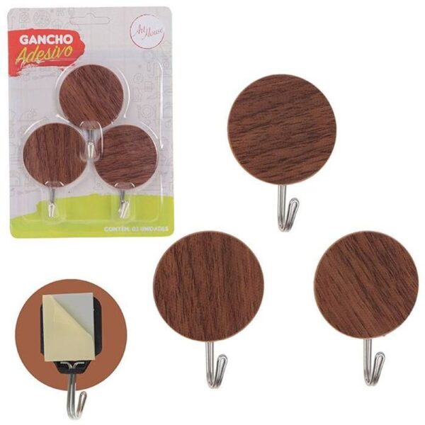 GANCHO ADESIVO MADEIRA REDONDO 3PCS WOOD ZEIN IMPORT