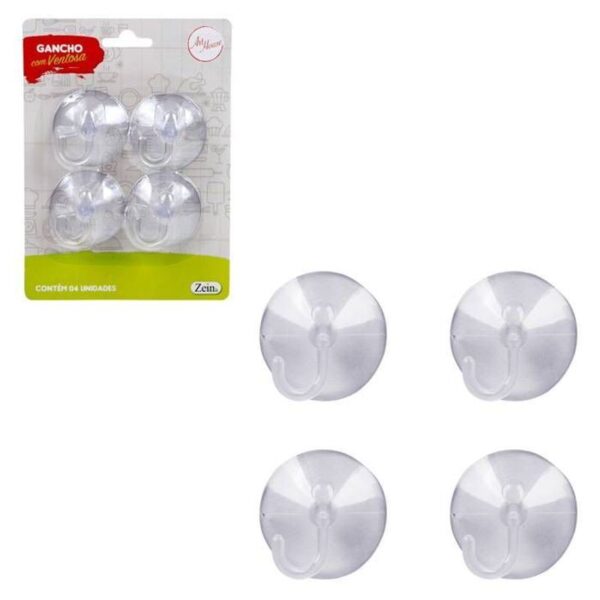 GANCHO VENTOSA C/ 4PCS TRANSPARENTE 4CM ZEIN IMPORT