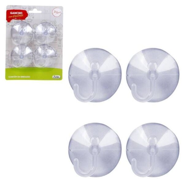GANCHO VENTOSA C/ 4PCS TRANSPARENTE 5CM ZEIN IMPORT