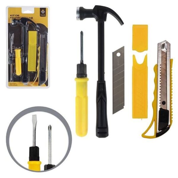 KIT FERRAMENTAS C/ MARTELO 4PCS AMARELO ZEIN IMPORT