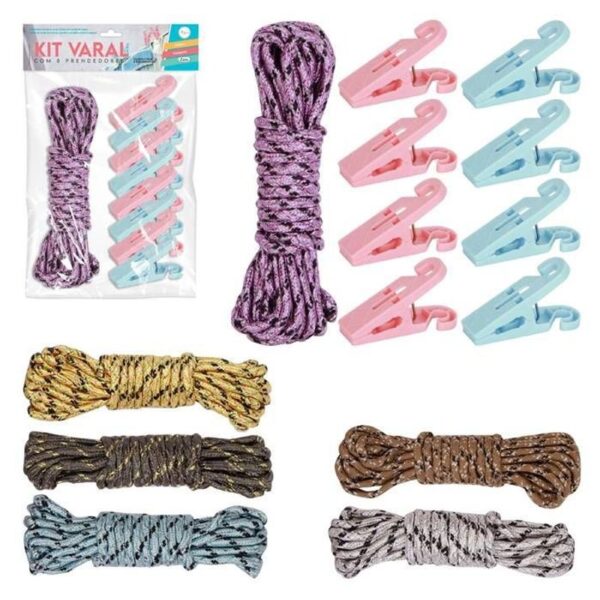 KIT VARAL C/ 8 PRENDEDORES 5M CORES SORTIDAS ZEIN IMPORT