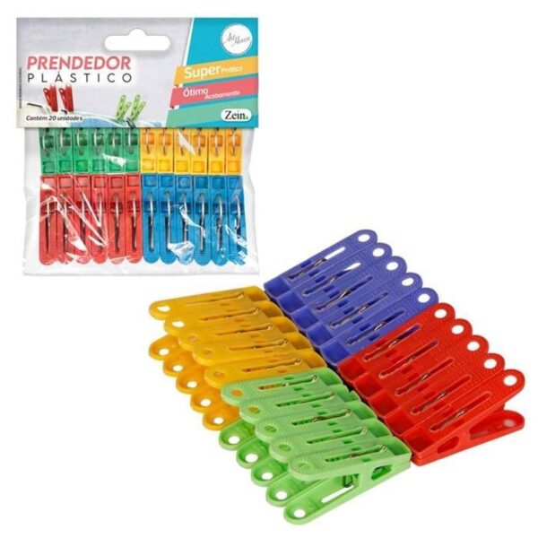 PRENDEDOR PLASTICO C/ 20PCS CORES SORTIDAS ZEIN IMPORT