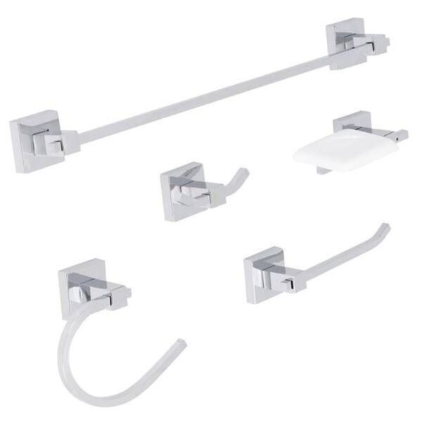 KIT ACESSORIOS P/ BANHEIRO ALUMINIO 5 PECAS SKROMUS SICMOL