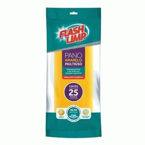 PANO AMARELO MULTIUSO 25PC ROLO FLASH LIMP