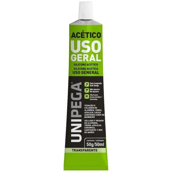 SILICONE ACETICO INCOLOR USO GERAL BISNAGA ALUMINIO 50ML UNIPEGA