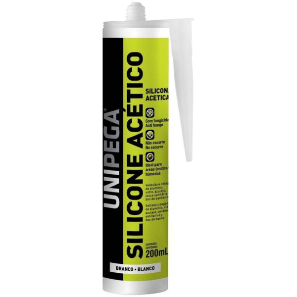 SILICONE ACETICO BRANCO CARTUCHO 200ML UNIPEGA