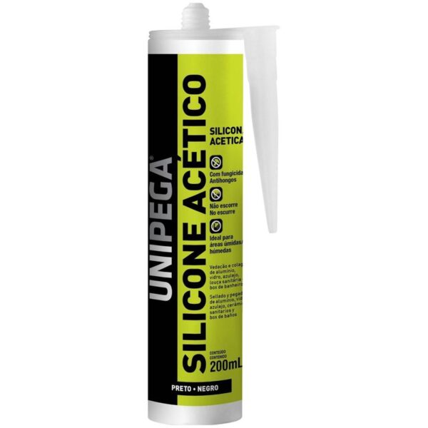 SILICONE ACETICO PRETO CARTUCHO 200ML UNIPEGA